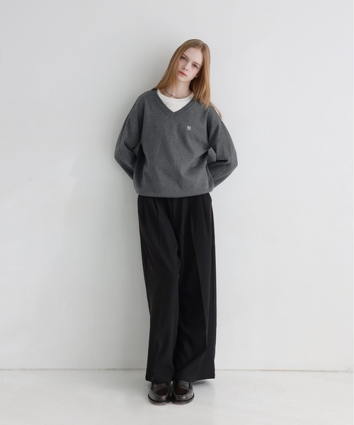 LILL（リル）の「Vネック/クルーネックワンポイントロゴハイゲージコットンミックスニット（ニット/セーター・メンズ・グレー系/ブラック系/ライトグレー/ベージュ/ブラック/ネイビー系・XL/L/M/S）」の14枚目の写真