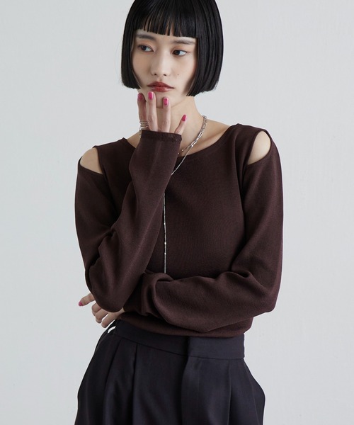 Lui's(ルイス)の「ボートネックショルダーデザインニットトップス(ニット/セーター・レディース・ブラウン/ベージュ/ブラック・FREE)」の18枚目の写真