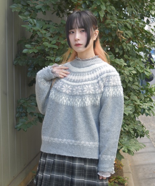 axes femme（アクシーズファム）の「雪柄フェアアイルニット（ニット/セーター・レディース・キナリ/ネイビー/グレー・FREE）」の11枚目の写真