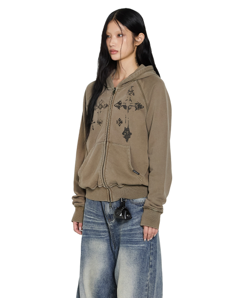 AAKAM（アーカム）の「Pigment Dyed Cross Zip-Up Hoodie (Brown)（パーカー・レディース・その他・2/1）」の9枚目の写真