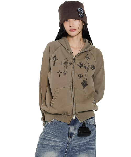 AAKAM（アーカム）の「Pigment Dyed Cross Zip-Up Hoodie (Brown)（パーカー・レディース・その他・2/1）」の12枚目の写真