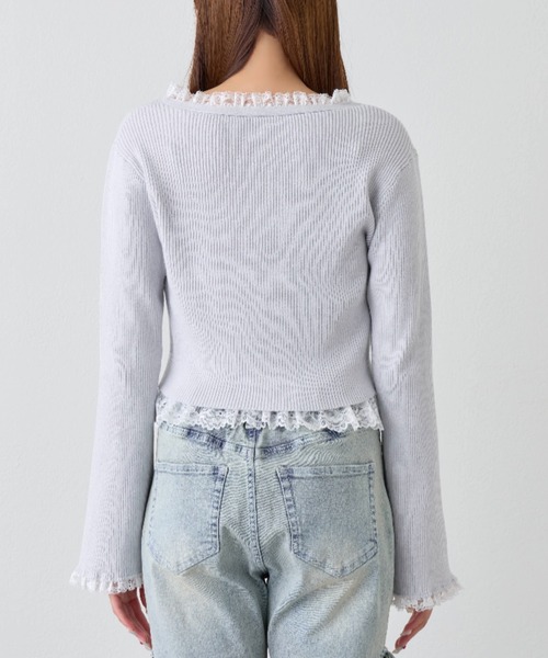 OLIVE des OLIVE（オリーブデオリーブ）の「袖レース配色カーデ（カーディガン/ボレロ・レディース・オフホワイト/サックスブルー/ブラック/ピンク・FREE）」の12枚目の写真