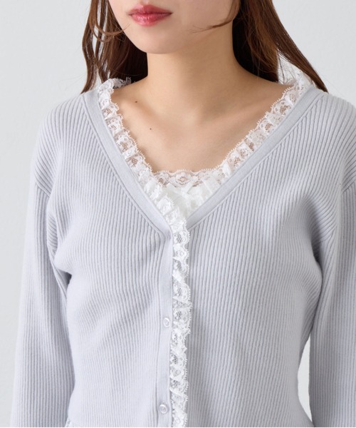 OLIVE des OLIVE（オリーブデオリーブ）の「袖レース配色カーデ（カーディガン/ボレロ・レディース・オフホワイト/サックスブルー/ブラック/ピンク・FREE）」の11枚目の写真