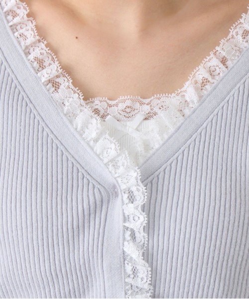 OLIVE des OLIVE（オリーブデオリーブ）の「袖レース配色カーデ（カーディガン/ボレロ・レディース・オフホワイト/サックスブルー/ブラック/ピンク・FREE）」の5枚目の写真