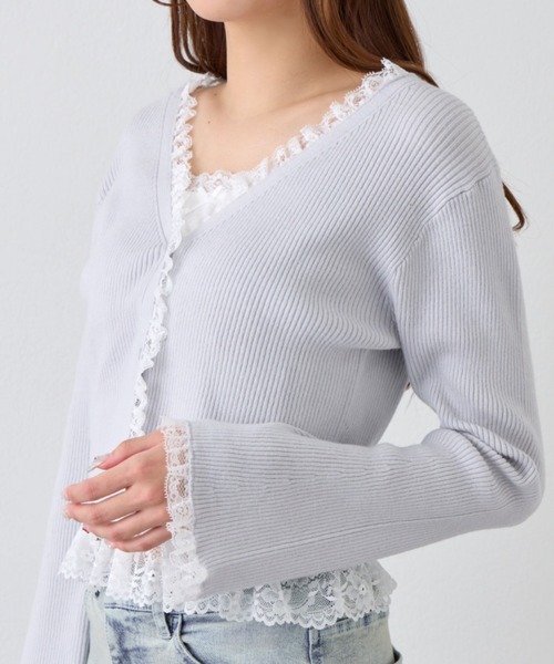 OLIVE des OLIVE（オリーブデオリーブ）の「袖レース配色カーデ（カーディガン/ボレロ・レディース・オフホワイト/サックスブルー/ブラック/ピンク・FREE）」の6枚目の写真
