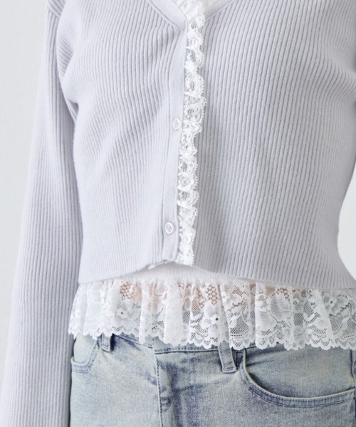 OLIVE des OLIVE（オリーブデオリーブ）の「袖レース配色カーデ（カーディガン/ボレロ・レディース・オフホワイト/サックスブルー/ブラック/ピンク・FREE）」の7枚目の写真