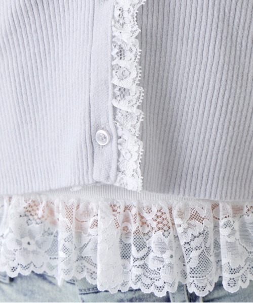 OLIVE des OLIVE（オリーブデオリーブ）の「袖レース配色カーデ（カーディガン/ボレロ・レディース・オフホワイト/サックスブルー/ブラック/ピンク・FREE）」の8枚目の写真