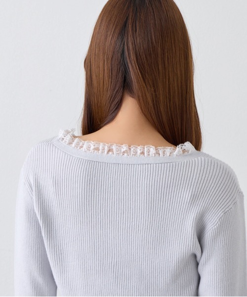 OLIVE des OLIVE（オリーブデオリーブ）の「袖レース配色カーデ（カーディガン/ボレロ・レディース・オフホワイト/サックスブルー/ブラック/ピンク・FREE）」の9枚目の写真