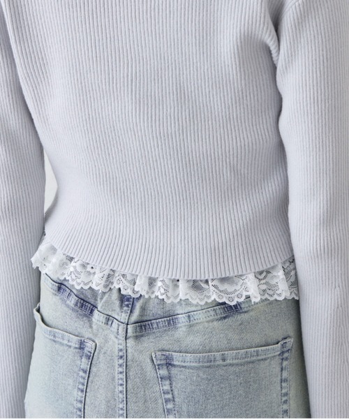 OLIVE des OLIVE（オリーブデオリーブ）の「袖レース配色カーデ（カーディガン/ボレロ・レディース・オフホワイト/サックスブルー/ブラック/ピンク・FREE）」の10枚目の写真