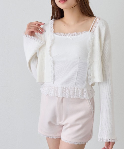 OLIVE des OLIVE（オリーブデオリーブ）の「袖レース配色カーデ（カーディガン/ボレロ・レディース・オフホワイト/サックスブルー/ブラック/ピンク・FREE）」の15枚目の写真