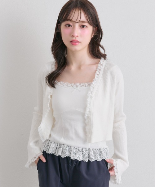 OLIVE des OLIVE（オリーブデオリーブ）の「袖レース配色カーデ（カーディガン/ボレロ・レディース・オフホワイト/サックスブルー/ブラック/ピンク・FREE）」の21枚目の写真