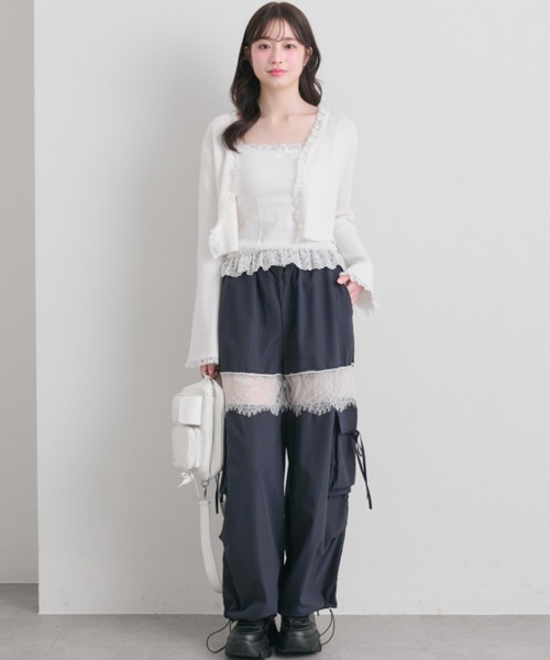 OLIVE des OLIVE（オリーブデオリーブ）の「袖レース配色カーデ（カーディガン/ボレロ・レディース・オフホワイト/サックスブルー/ブラック/ピンク・FREE）」の18枚目の写真