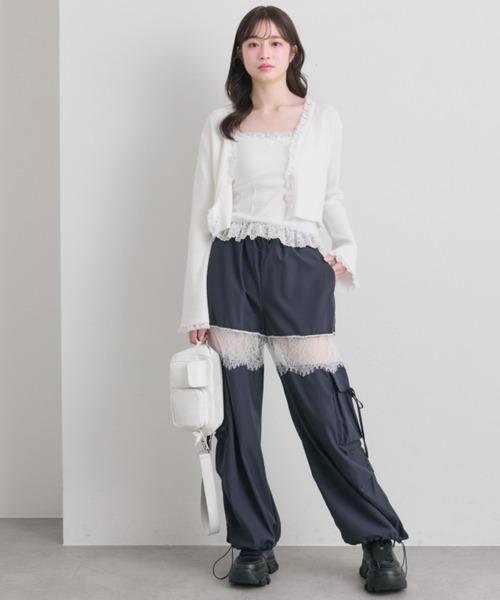 OLIVE des OLIVE（オリーブデオリーブ）の「袖レース配色カーデ（カーディガン/ボレロ・レディース・オフホワイト/サックスブルー/ブラック/ピンク・FREE）」の17枚目の写真