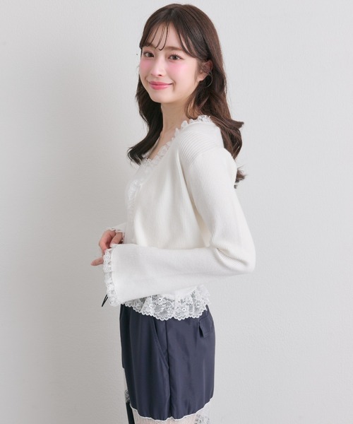OLIVE des OLIVE（オリーブデオリーブ）の「袖レース配色カーデ（カーディガン/ボレロ・レディース・オフホワイト/サックスブルー/ブラック/ピンク・FREE）」の19枚目の写真