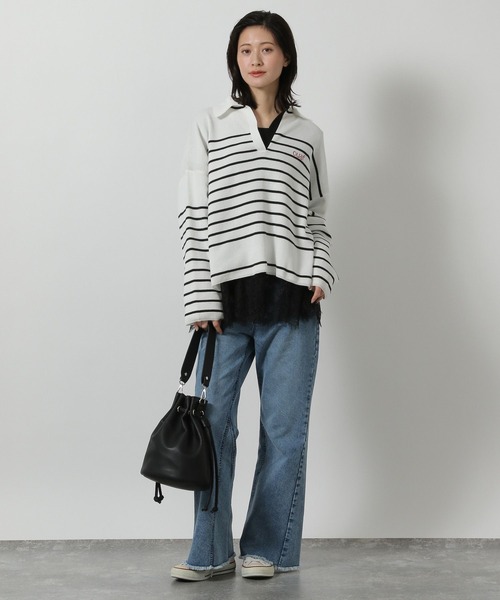 LAKOLE（ラコレ）の「フリンジフレアデニムパンツ /642717（デニムパンツ・レディース・インディゴブルー/ベージュ/ブラック・LARGE/MEDIUM）」の4枚目の写真