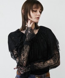 MONOe（モノエ）の「【編み上げデザイン】編み上げフレアレースブラウス（シャツ/ブラウス）」