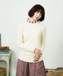 ベアスムース 配色フラワー刺繍カットソー