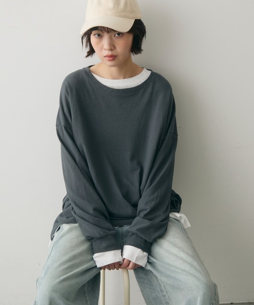 full/fill.（フルフィル）の「basic loose T / ベーシックルーズT（Tシャツ/カットソー・レディース・ネイビー/ホワイト/ブラウン・FREE）」の3枚目の写真