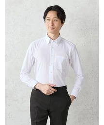 【完全ノンアイロン/WEB限定】長袖アイシャツ 織柄 ボタンダウン ホワイト