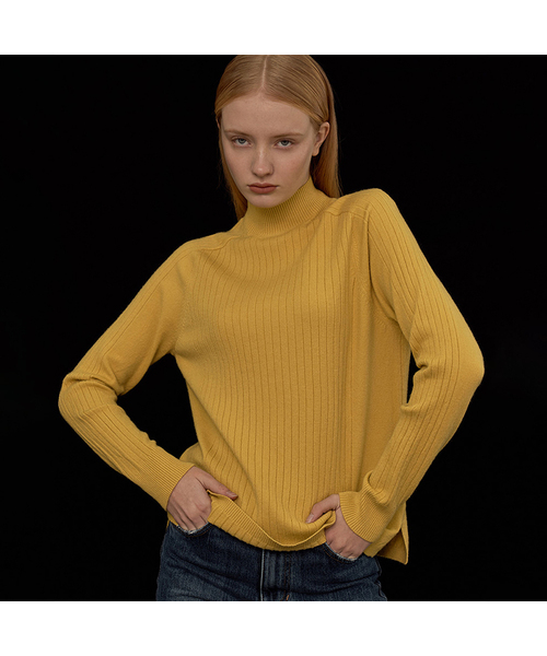 VASCARA(バスカラ)の「Ribbed Half-neck Knitwear (8colors)(ニット/セーター・レディース・カーキ/ライトベージュ/アイボリー/ブラック/ブラウン/ライトグレー/マスタード/パープル・FREE)」の8枚目の写真