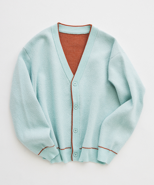 JOURNAL STANDARD relume（ジャーナルスタンダード　レリューム）の「ドライタッチ ブークレ Vネック カーディガン（カーディガン/ボレロ・メンズ・ベージュ/サックスブルー/ピンク・LARGE/MEDIUM）」の2枚目の写真