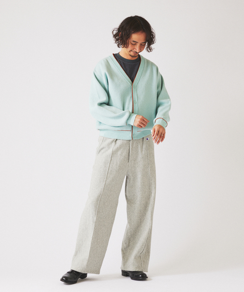 JOURNAL STANDARD relume（ジャーナルスタンダード　レリューム）の「ドライタッチ ブークレ Vネック カーディガン（カーディガン/ボレロ・メンズ・ベージュ/サックスブルー/ピンク・LARGE/MEDIUM）」の6枚目の写真