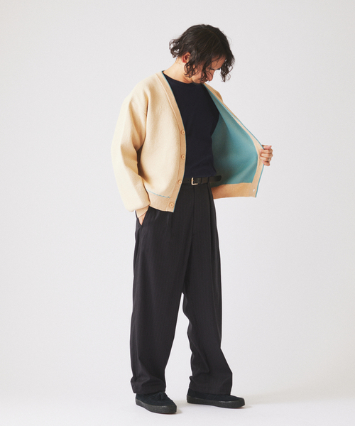 JOURNAL STANDARD relume（ジャーナルスタンダード　レリューム）の「ドライタッチ ブークレ Vネック カーディガン（カーディガン/ボレロ・メンズ・ベージュ/サックスブルー/ピンク・LARGE/MEDIUM）」の10枚目の写真