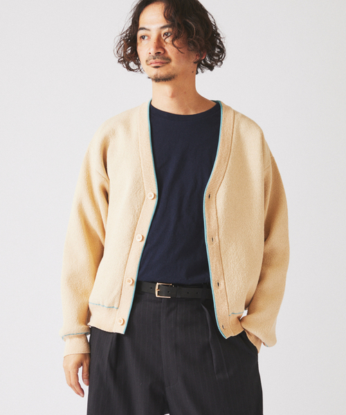 JOURNAL STANDARD relume（ジャーナルスタンダード　レリューム）の「ドライタッチ ブークレ Vネック カーディガン（カーディガン/ボレロ・メンズ・ベージュ/サックスブルー/ピンク・LARGE/MEDIUM）」の11枚目の写真