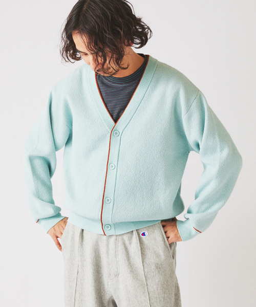 JOURNAL STANDARD relume（ジャーナルスタンダード　レリューム）の「ドライタッチ ブークレ Vネック カーディガン（カーディガン/ボレロ・メンズ・ベージュ/サックスブルー/ピンク・LARGE/MEDIUM）」の19枚目の写真