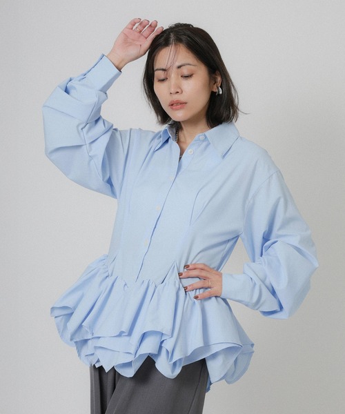 Floran（フローラン）の「フリルヘムタックシャツ（シャツ/ブラウス・レディース・イエロー/ブルー/ブラック/ホワイト・FREE）」の4枚目の写真