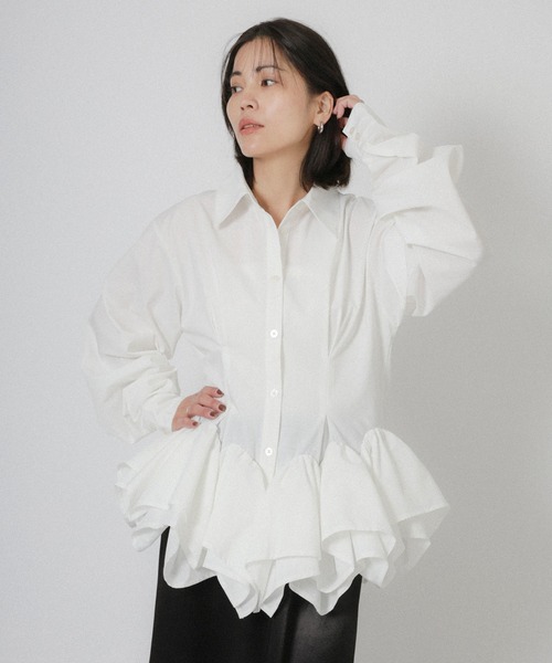 Floran（フローラン）の「フリルヘムタックシャツ（シャツ/ブラウス・レディース・イエロー/ブルー/ブラック/ホワイト・FREE）」の14枚目の写真