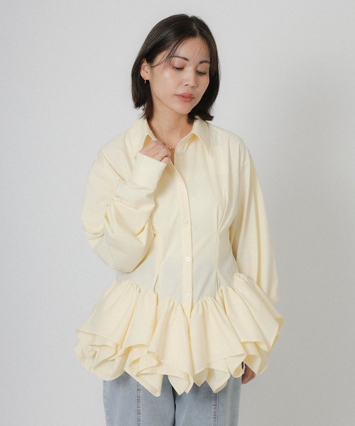 Floran（フローラン）の「フリルヘムタックシャツ（シャツ/ブラウス・レディース・イエロー/ブルー/ブラック/ホワイト・FREE）」の5枚目の写真