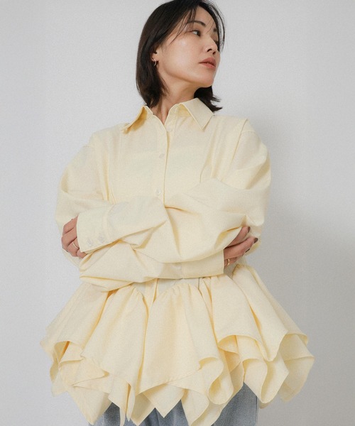 Floran（フローラン）の「フリルヘムタックシャツ（シャツ/ブラウス・レディース・イエロー/ブルー/ブラック/ホワイト・FREE）」の16枚目の写真