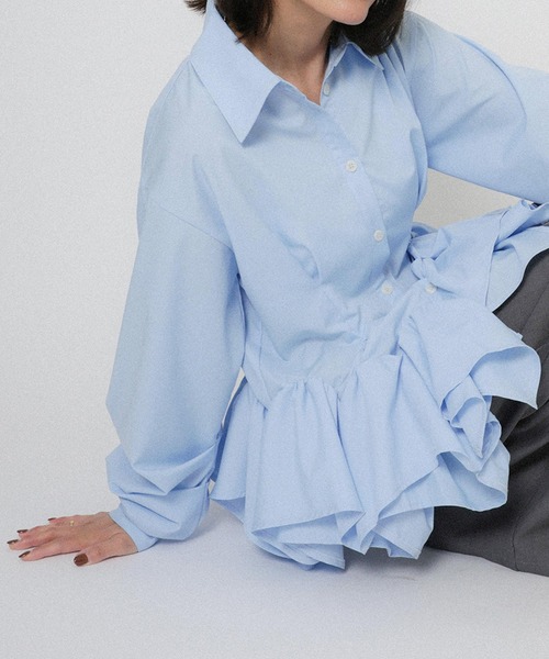 Floran（フローラン）の「フリルヘムタックシャツ（シャツ/ブラウス・レディース・イエロー/ブルー/ブラック/ホワイト・FREE）」の19枚目の写真