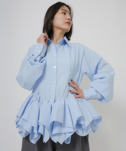 Floran（フローラン）の「フリルヘムタックシャツ（シャツ/ブラウス・レディース・イエロー/ブルー/ブラック/ホワイト・FREE）」の7枚目の写真