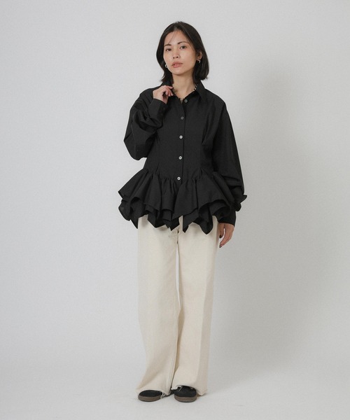 Floran（フローラン）の「フリルヘムタックシャツ（シャツ/ブラウス・レディース・イエロー/ブルー/ブラック/ホワイト・FREE）」の12枚目の写真