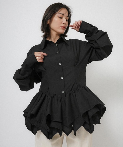 Floran（フローラン）の「フリルヘムタックシャツ（シャツ/ブラウス・レディース・イエロー/ブルー/ブラック/ホワイト・FREE）」の22枚目の写真