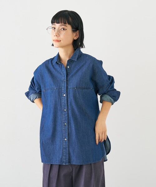 collex(コレックス)の「ライトオンスデニムシャツ(シャツ/ブラウス・レディース・ネイビー/ライトブルー・フリー)」の1枚目の写真