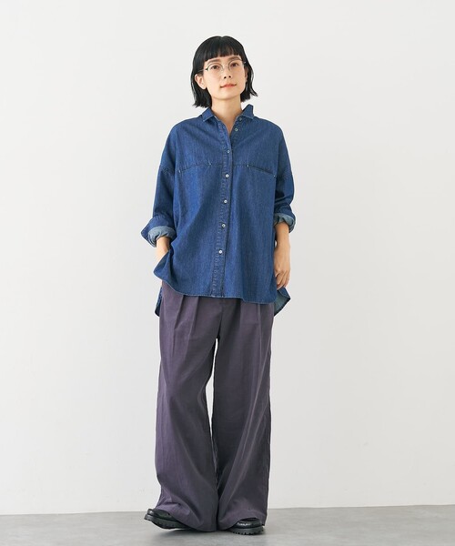 collex(コレックス)の「ライトオンスデニムシャツ(シャツ/ブラウス・レディース・ネイビー/ライトブルー・フリー)」の11枚目の写真