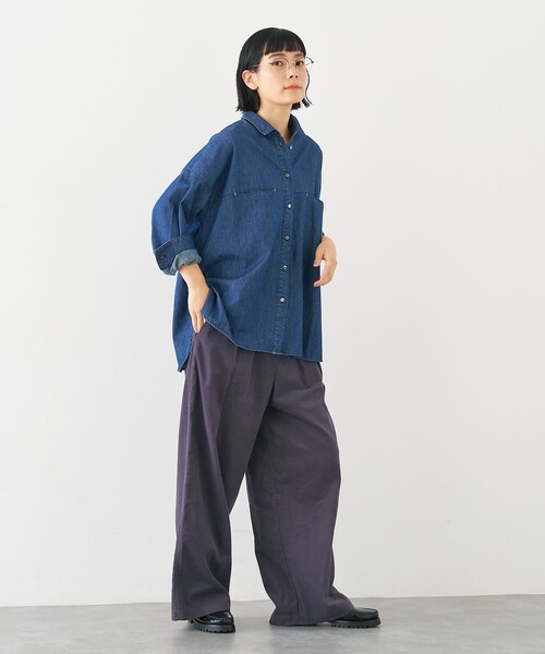 collex(コレックス)の「ライトオンスデニムシャツ(シャツ/ブラウス・レディース・ネイビー/ライトブルー・フリー)」の12枚目の写真