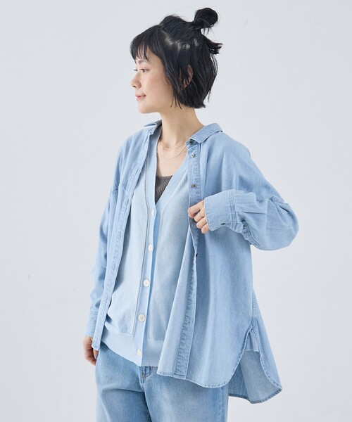 collex(コレックス)の「ライトオンスデニムシャツ(シャツ/ブラウス・レディース・ネイビー/ライトブルー/ブラック・フリー)」の13枚目の写真