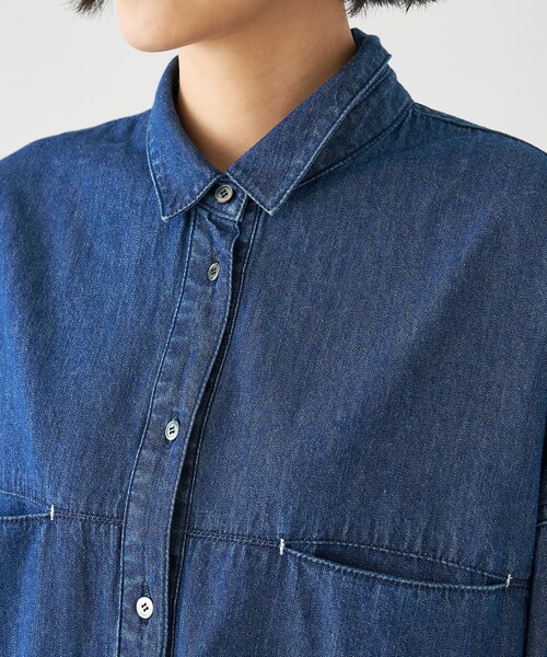 collex(コレックス)の「ライトオンスデニムシャツ(シャツ/ブラウス・レディース・ネイビー/ライトブルー・フリー)」の6枚目の写真