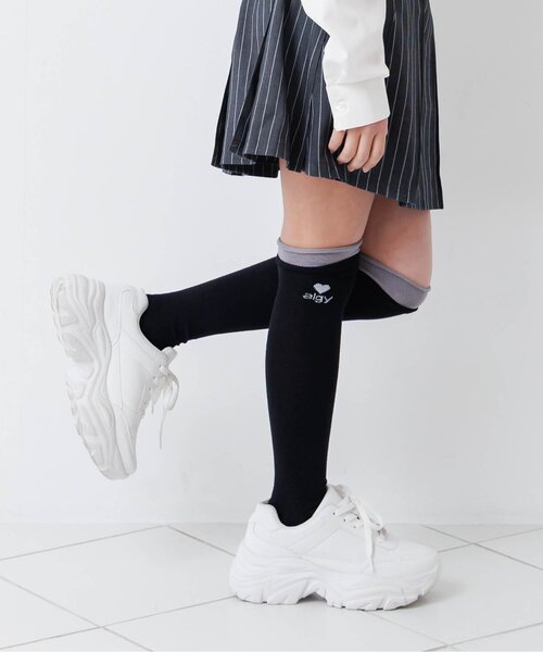 algy(アルジー)の「レイヤード風ハイソックス(ソックス/靴下・キッズ・グレー/ブラック・21/24)」の1枚目の写真