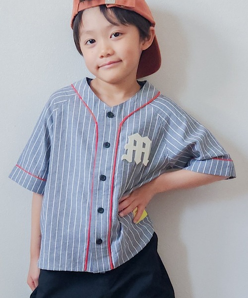MAKE YOUR DAY(メイクユアデイ)の「ストライプベースボールシャツ■80~140cm(シャツ/ブラウス・キッズ・ブラック/アイボリー・90/120/80/100/110/130/140)」の2枚目の写真