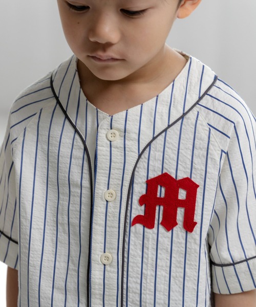 MAKE YOUR DAY(メイクユアデイ)の「ストライプベースボールシャツ■80~140cm(シャツ/ブラウス・キッズ・ブラック/アイボリー・90/120/80/100/110/130/140)」の6枚目の写真