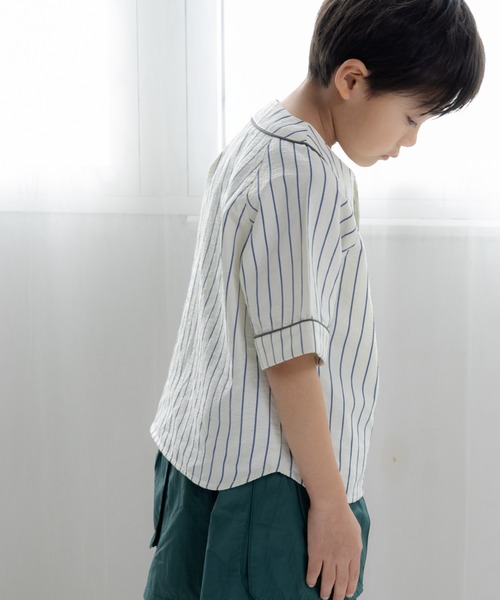 MAKE YOUR DAY(メイクユアデイ)の「ストライプベースボールシャツ■80~140cm(シャツ/ブラウス・キッズ・ブラック/アイボリー・90/120/80/100/110/130/140)」の7枚目の写真