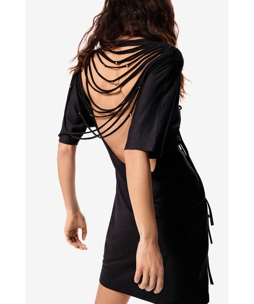 Desigual(デシグアル)の「【Desigual×MASHA POPOVA】レースアップギャザーデザイン ブラックスリムミニワンピース(ワンピース・レディース・ブラック・XL/L/M/S/XS)」の4枚目の写真