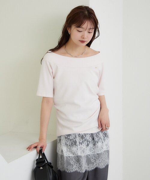 mystic(ミスティック)の「【4色展開】プレート付きワイドネックT(Tシャツ/カットソー・レディース・オフホワイト/ブラック/ピンク/ブラウン・FREE)」の5枚目の写真
