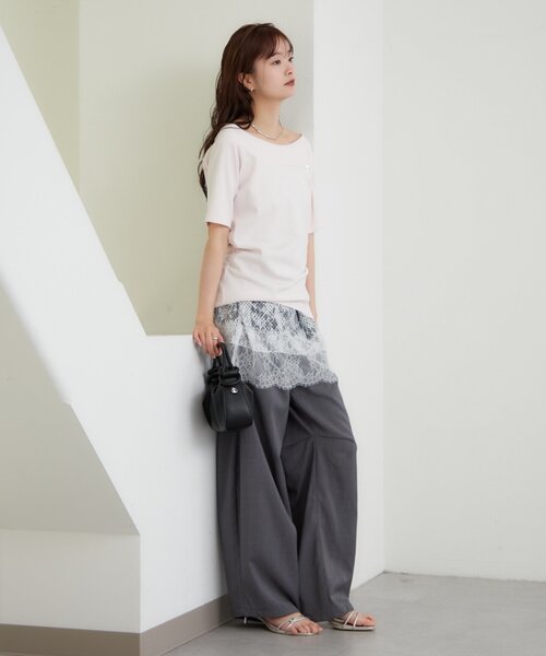 mystic(ミスティック)の「【4色展開】プレート付きワイドネックT(Tシャツ/カットソー・レディース・オフホワイト/ブラック/ピンク/ブラウン・FREE)」の10枚目の写真