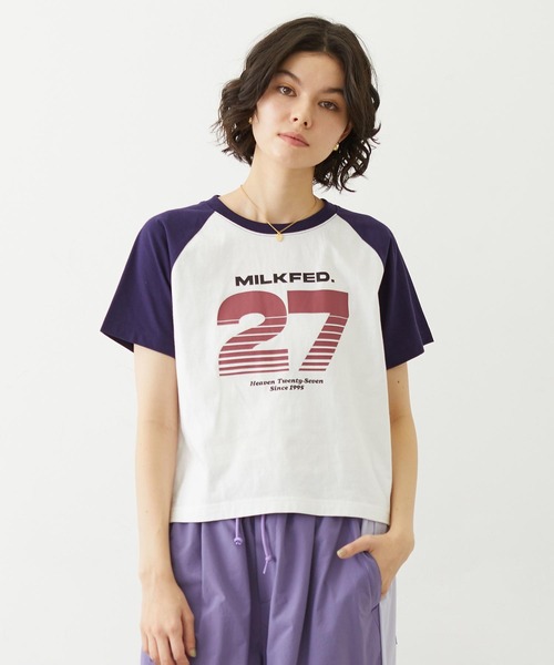 MILKFED.（ミルクフェド）の「27 SLICE LOGO COMPACT B/B TEE（Tシャツ/カットソー・レディース・オートミール/チャコール/ホワイト・S/M）」の2枚目の写真